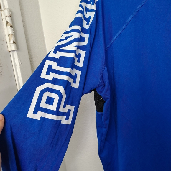 PINK Victoria's Secret Activewear Blue Long Sleeve Shirt With Mesh Detail Sz M - Picture 6 of 11